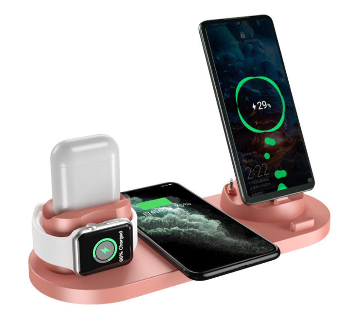 Wireless Charger Stand, 6 in 1 Multi-Function Wireless Charging Station Dock for Apple Watch Airpods, multiple devices, Qi Fast Wireless Charger Holder Pad for iPhone